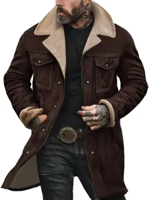 Men'S Thicken Vintage Suede Jackets Faux Leather Jacket Men Zip Up Motorcycle Retro Jacket Coats Plush Collar Coats