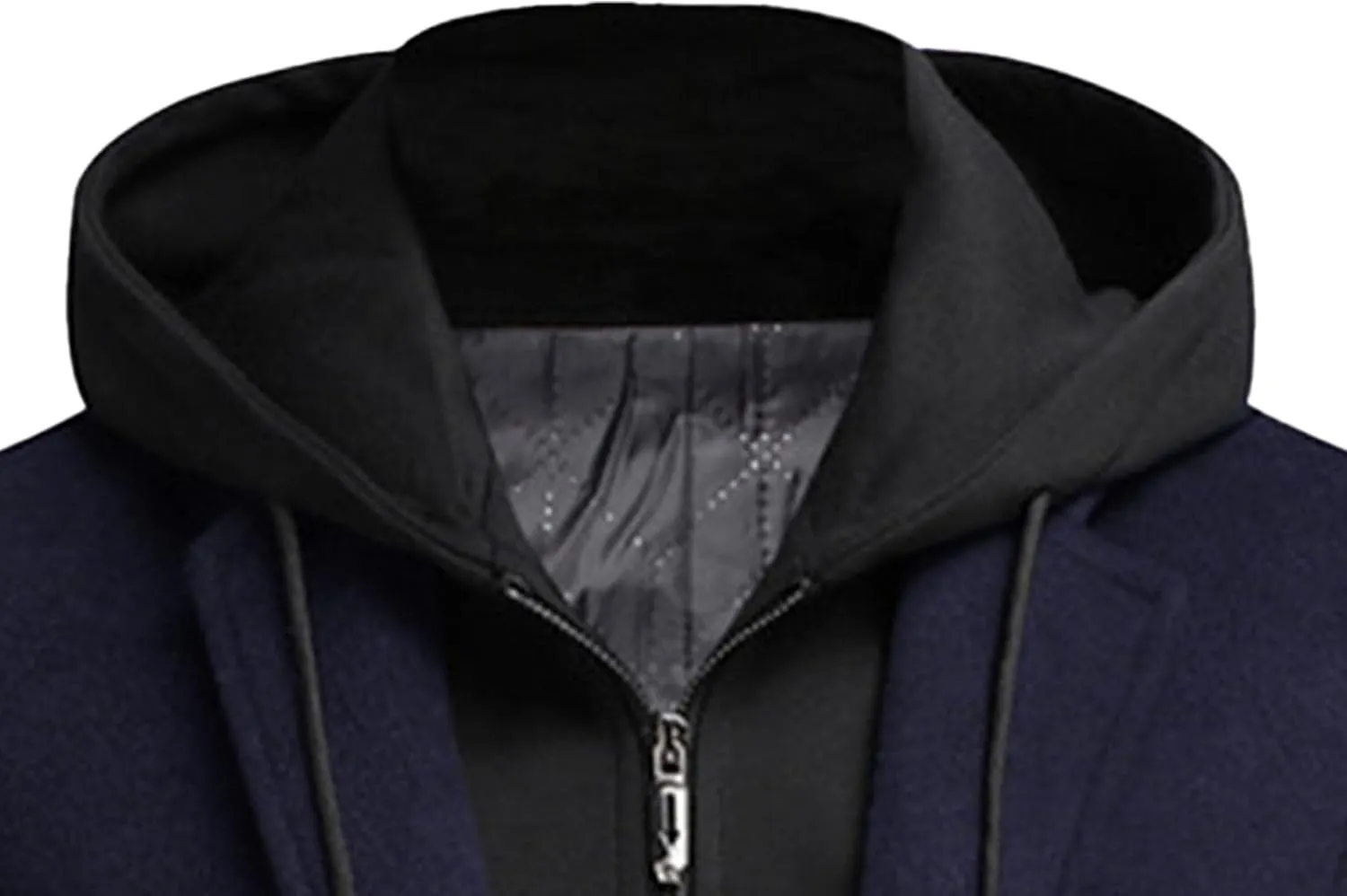 Men's Woollen Long Trench Hoodie Winter Wool Blend Jacket Overcoat Zip Up Top Coat Stylish Warm Pea Coats