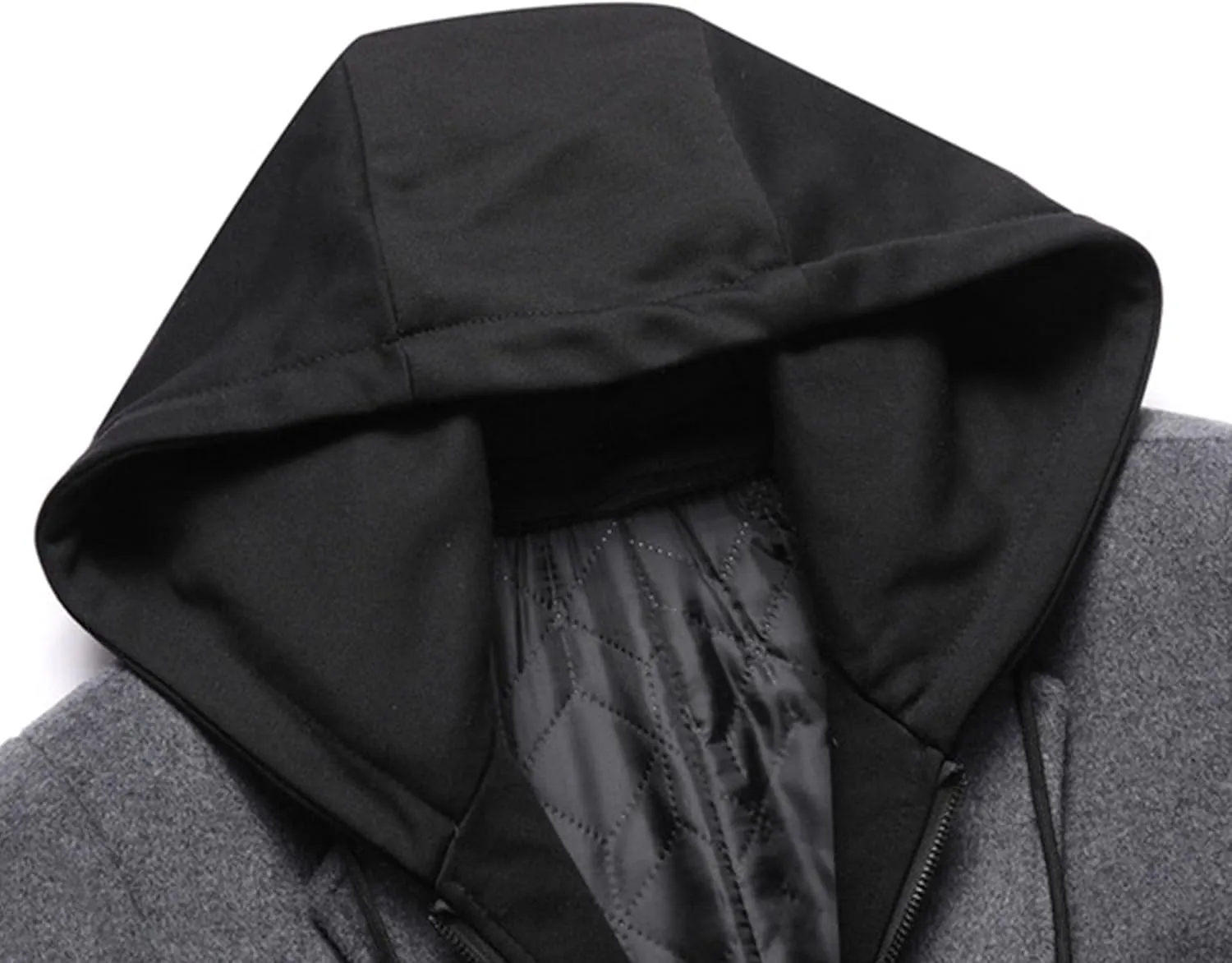 Men's Woollen Long Trench Hoodie Winter Wool Blend Jacket Overcoat Zip Up Top Coat Stylish Warm Pea Coats