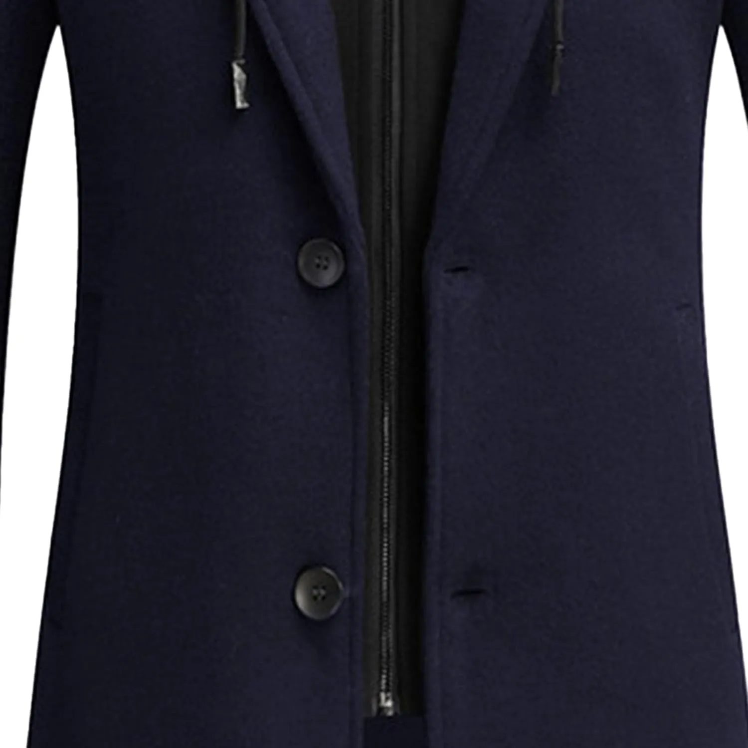 Men's Woollen Long Trench Hoodie Winter Wool Blend Jacket Overcoat Zip Up Top Coat Stylish Warm Pea Coats