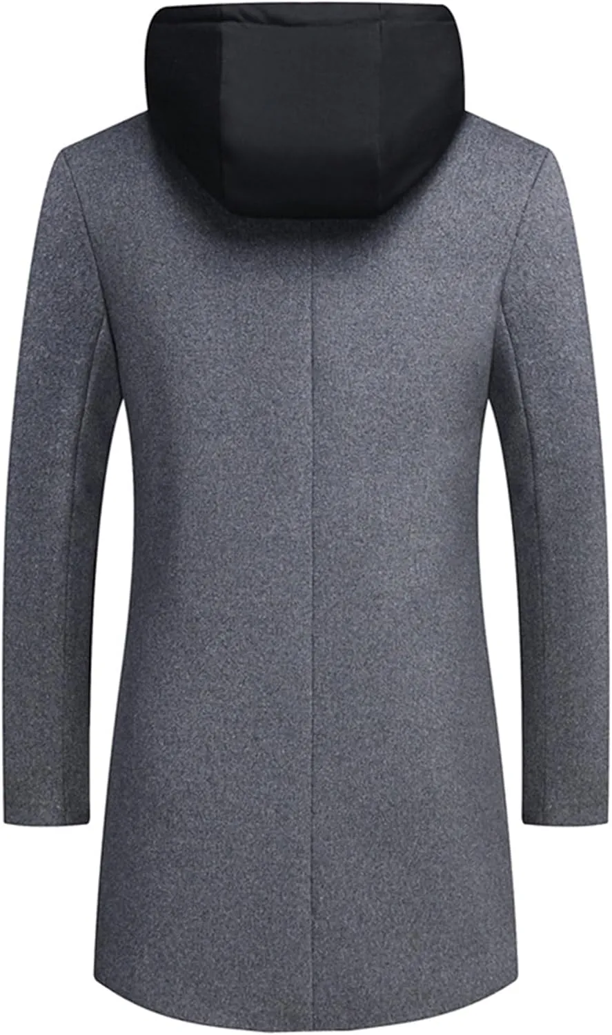Men's Woollen Long Trench Hoodie Winter Wool Blend Jacket Overcoat Zip Up Top Coat Stylish Warm Pea Coats