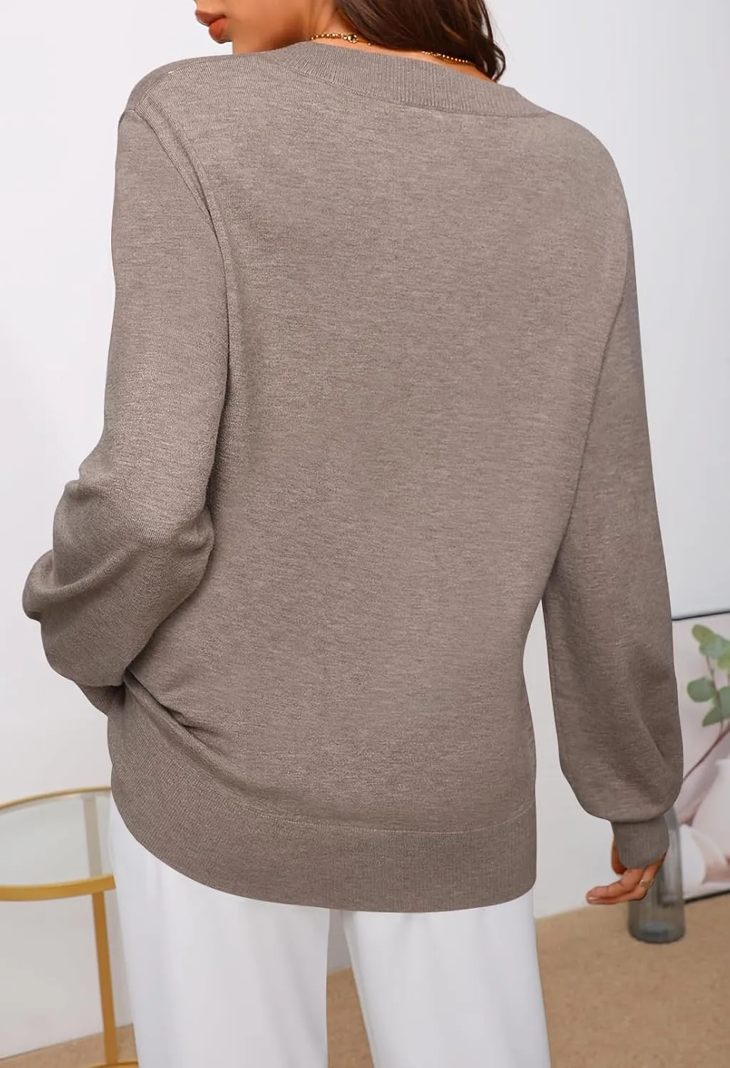 MEROKEETY Women's 2025 Fall Long Sleeve V Neck Tops Casual Lightweight Knit Pullover Sweater Shirts