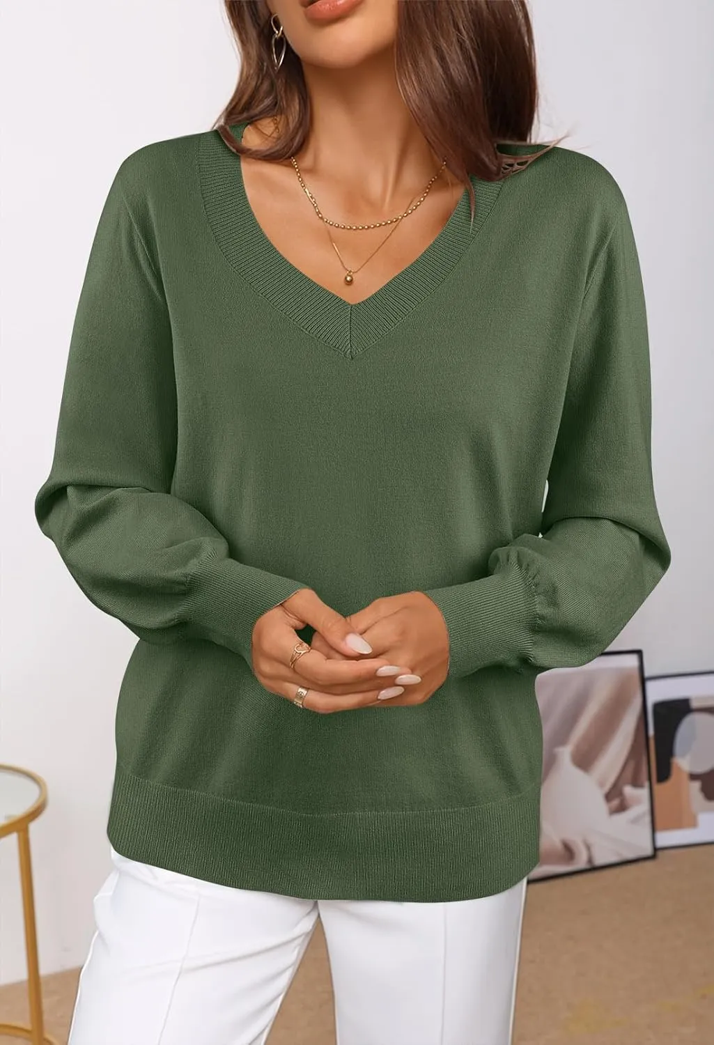 MEROKEETY Women's 2025 Fall Long Sleeve V Neck Tops Casual Lightweight Knit Pullover Sweater Shirts