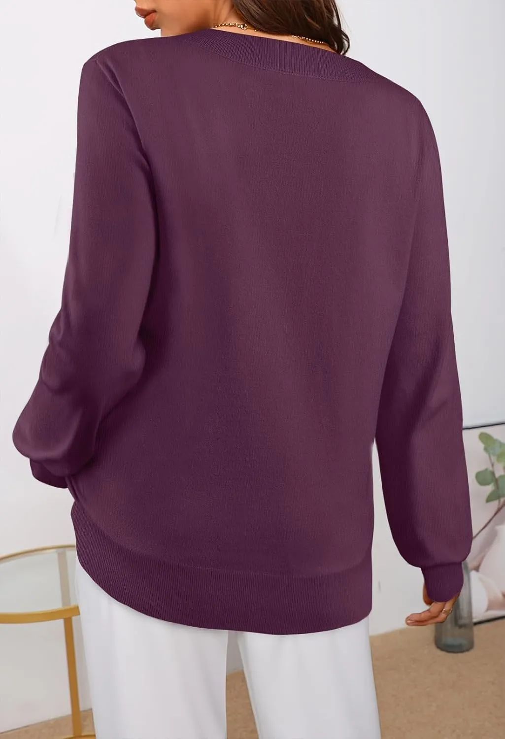 MEROKEETY Women's 2025 Fall Long Sleeve V Neck Tops Casual Lightweight Knit Pullover Sweater Shirts