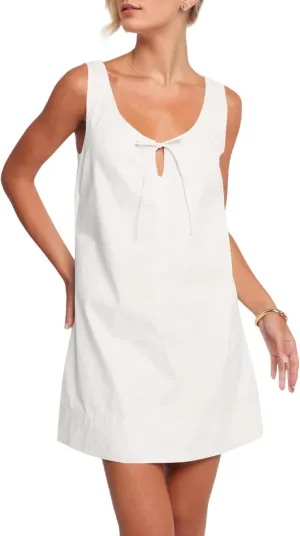 MISSACTIVER Womens Sexy Scoop Neck Summer Mini Dress 2025 Sleeveless Tie Up Back Button Hollow Out Sundress with Pocket