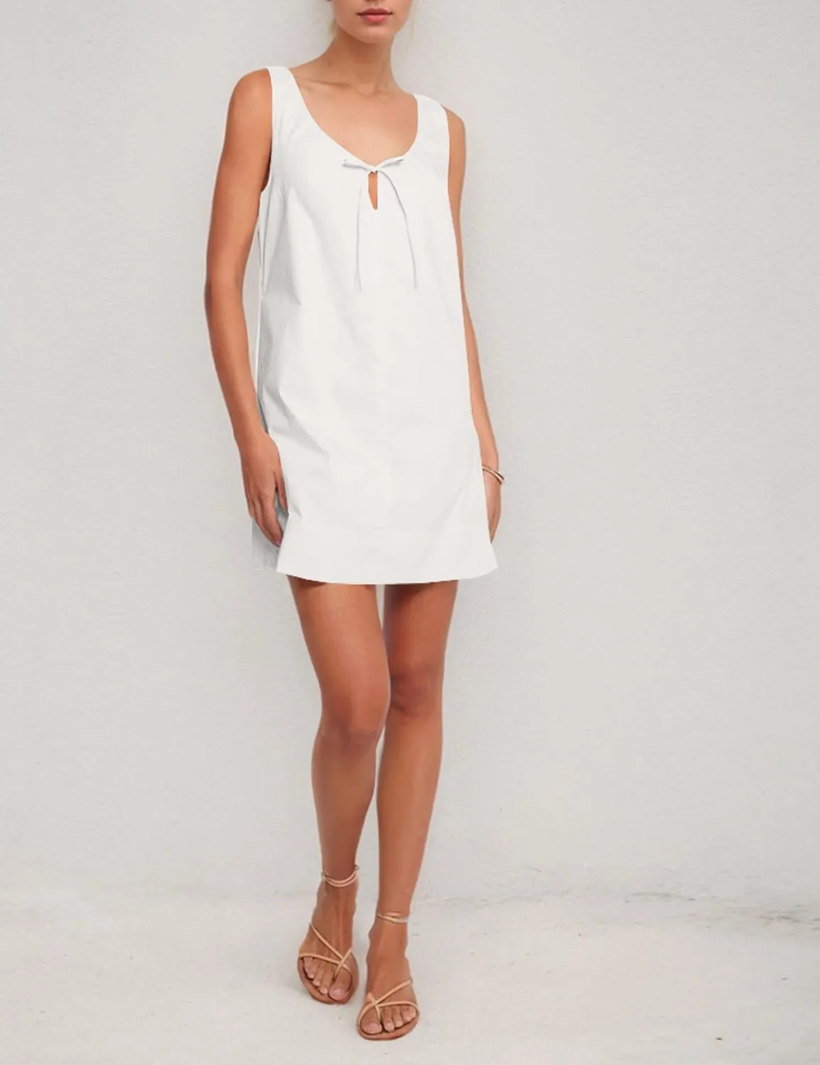 MISSACTIVER Womens Sexy Scoop Neck Summer Mini Dress 2025 Sleeveless Tie Up Back Button Hollow Out Sundress with Pocket