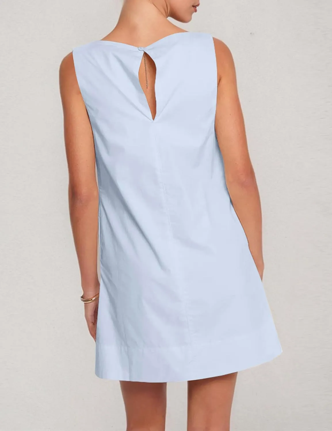 MISSACTIVER Womens Sexy Scoop Neck Summer Mini Dress 2025 Sleeveless Tie Up Back Button Hollow Out Sundress with Pocket