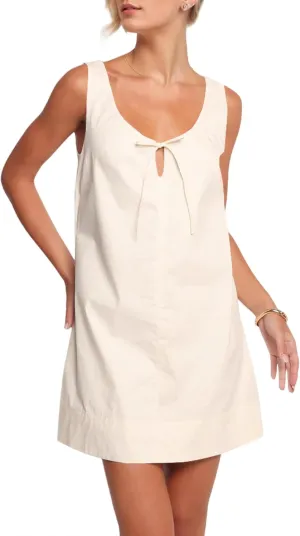MISSACTIVER Womens Sexy Scoop Neck Summer Mini Dress 2025 Sleeveless Tie Up Back Button Hollow Out Sundress with Pocket