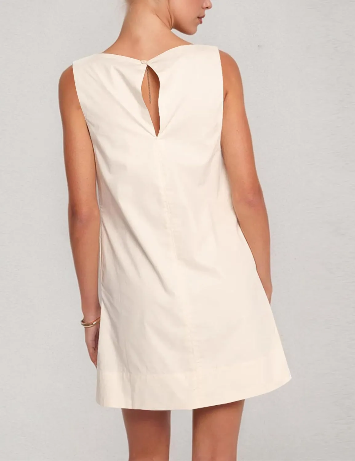 MISSACTIVER Womens Sexy Scoop Neck Summer Mini Dress 2025 Sleeveless Tie Up Back Button Hollow Out Sundress with Pocket