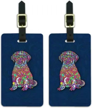 Mosaic Lab Labrador Puppy Dog Luggage ID Tags Suitcase Carry-On Cards - Set of 2
