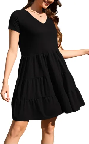 nclook Womens Summer Casual Dress Sweet Cute V Neck Mini Dress with Pocket Short Sleeve