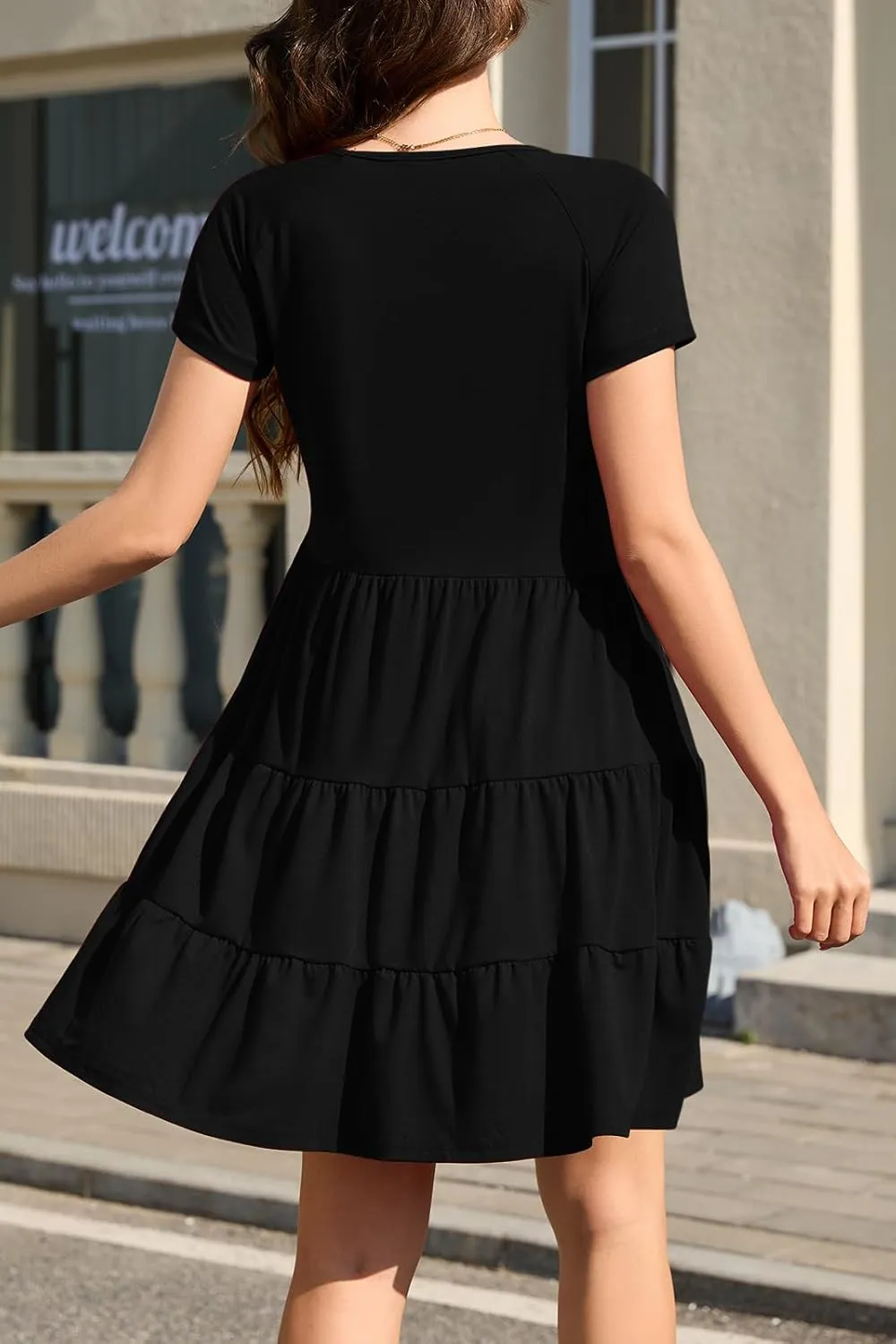 nclook Womens Summer Casual Dress Sweet Cute V Neck Mini Dress with Pocket Short Sleeve