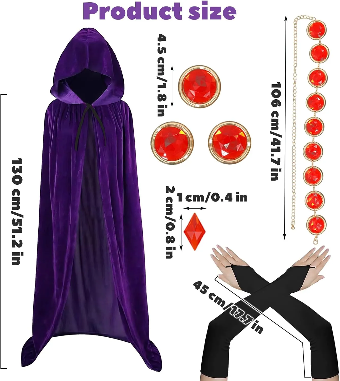nezababycos Raven Costume Accessories Raven Cape and Belt Velvet Purple Cloak with Hood Halloween Cosplay for Adult Women