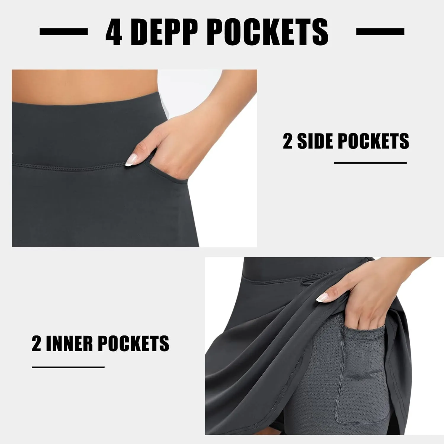 NKskirts Modest Knee Length Skirts 20" Golf Skorts Bulit in Shorts with 4 Deep Pockets