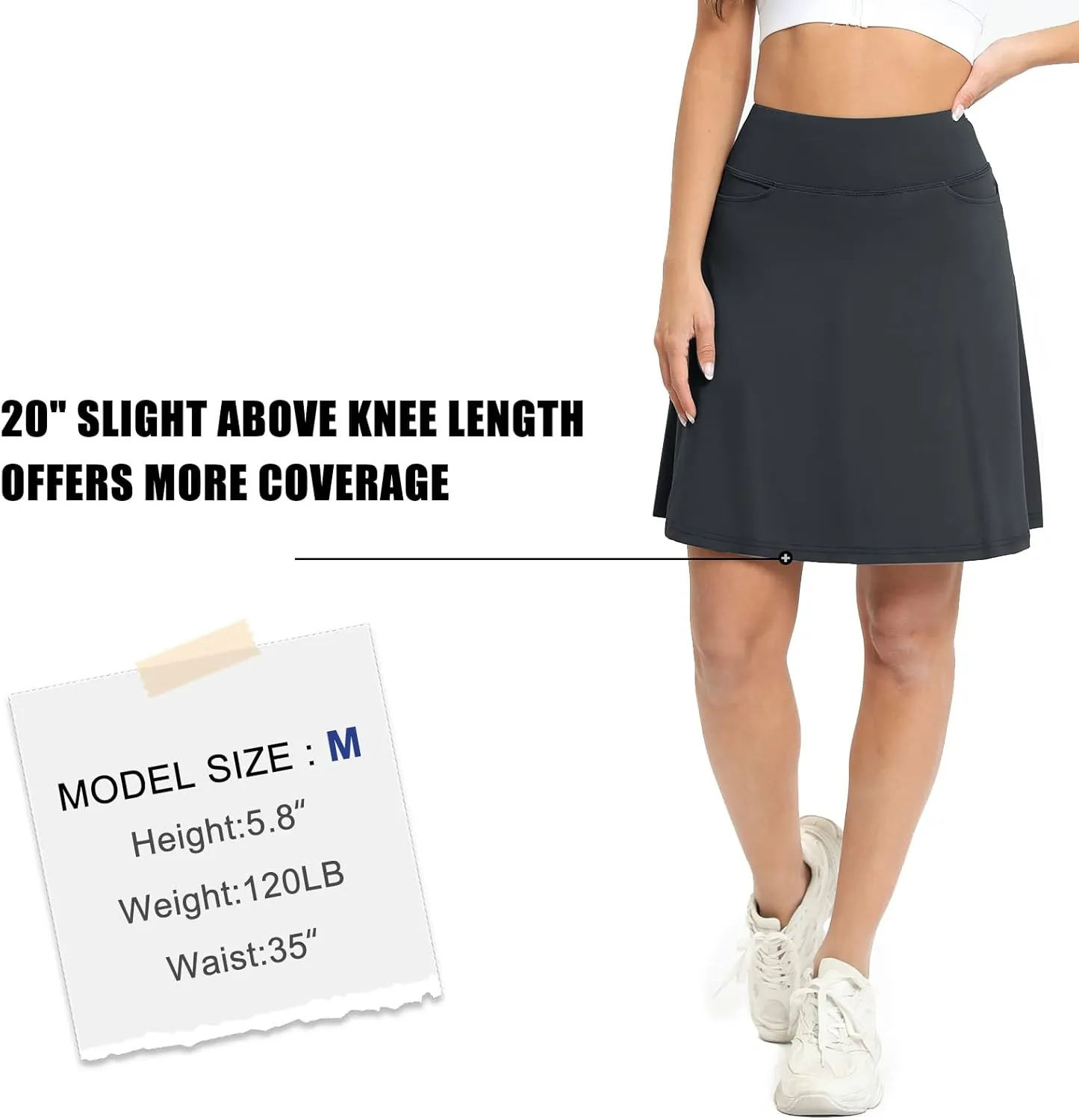 NKskirts Modest Knee Length Skirts 20" Golf Skorts Bulit in Shorts with 4 Deep Pockets