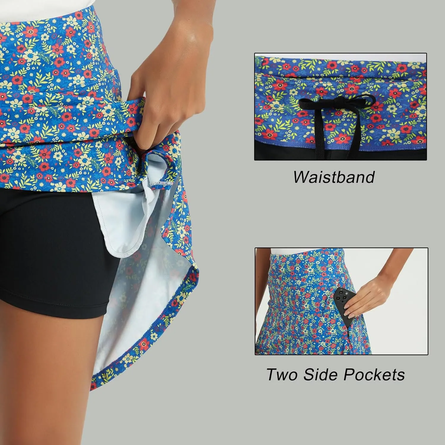 NOOYME 24" Skorts Modest for Women with Pockets Midi Knee Length Athletic Skirts