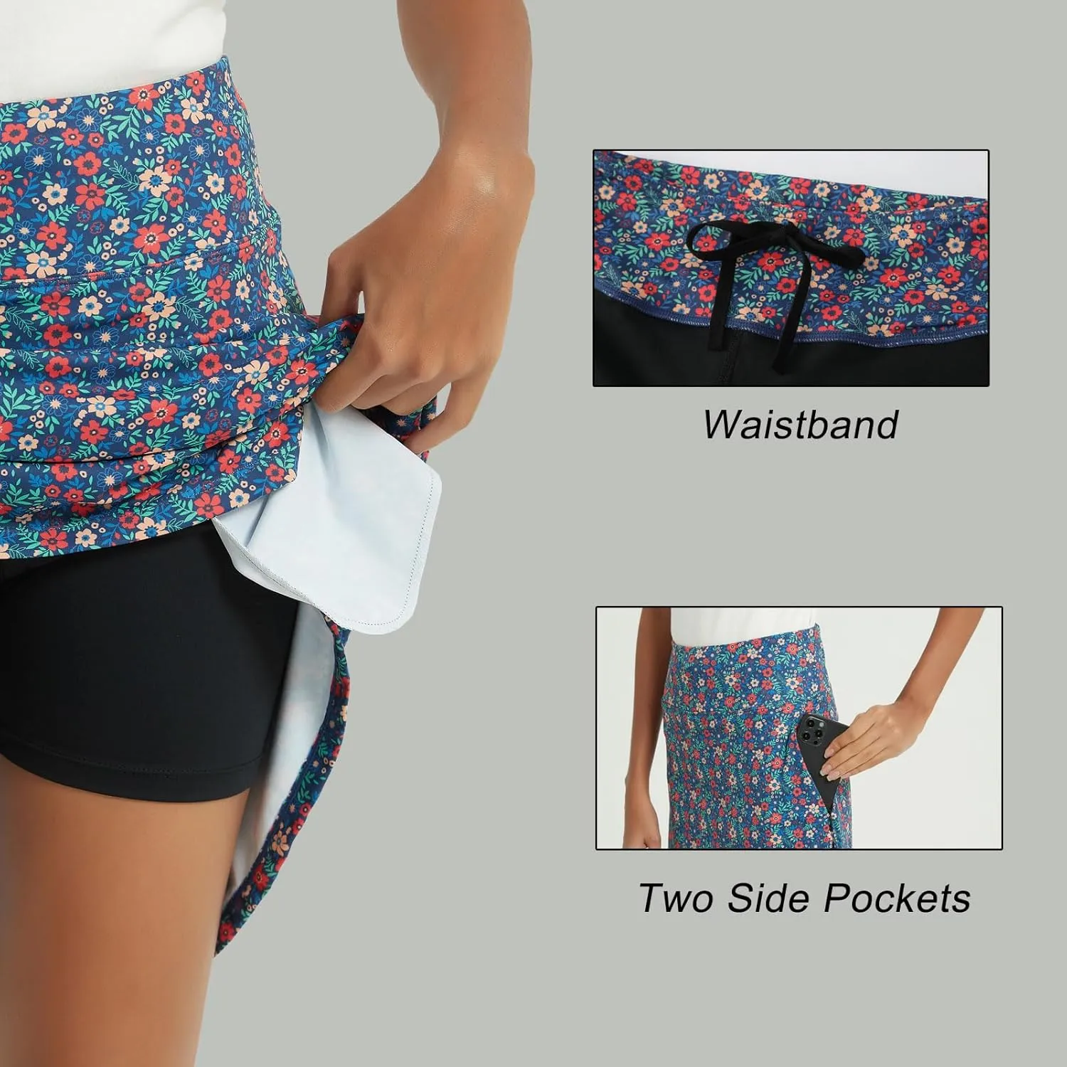 NOOYME 24" Skorts Modest for Women with Pockets Midi Knee Length Athletic Skirts
