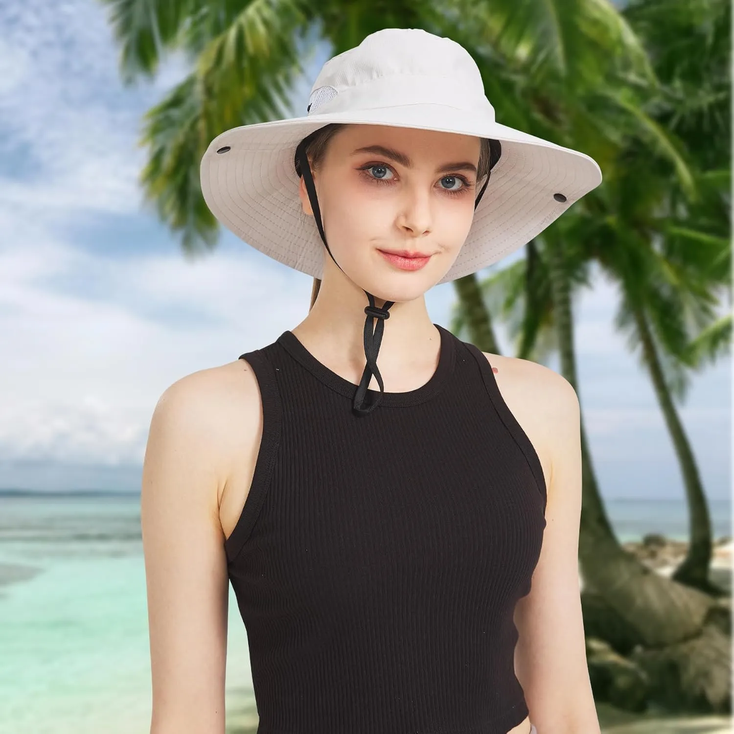 NPJY Sun Hats for Women Men 3 Wide Brim UPF 50  Fishing Beach Bucket Hats
