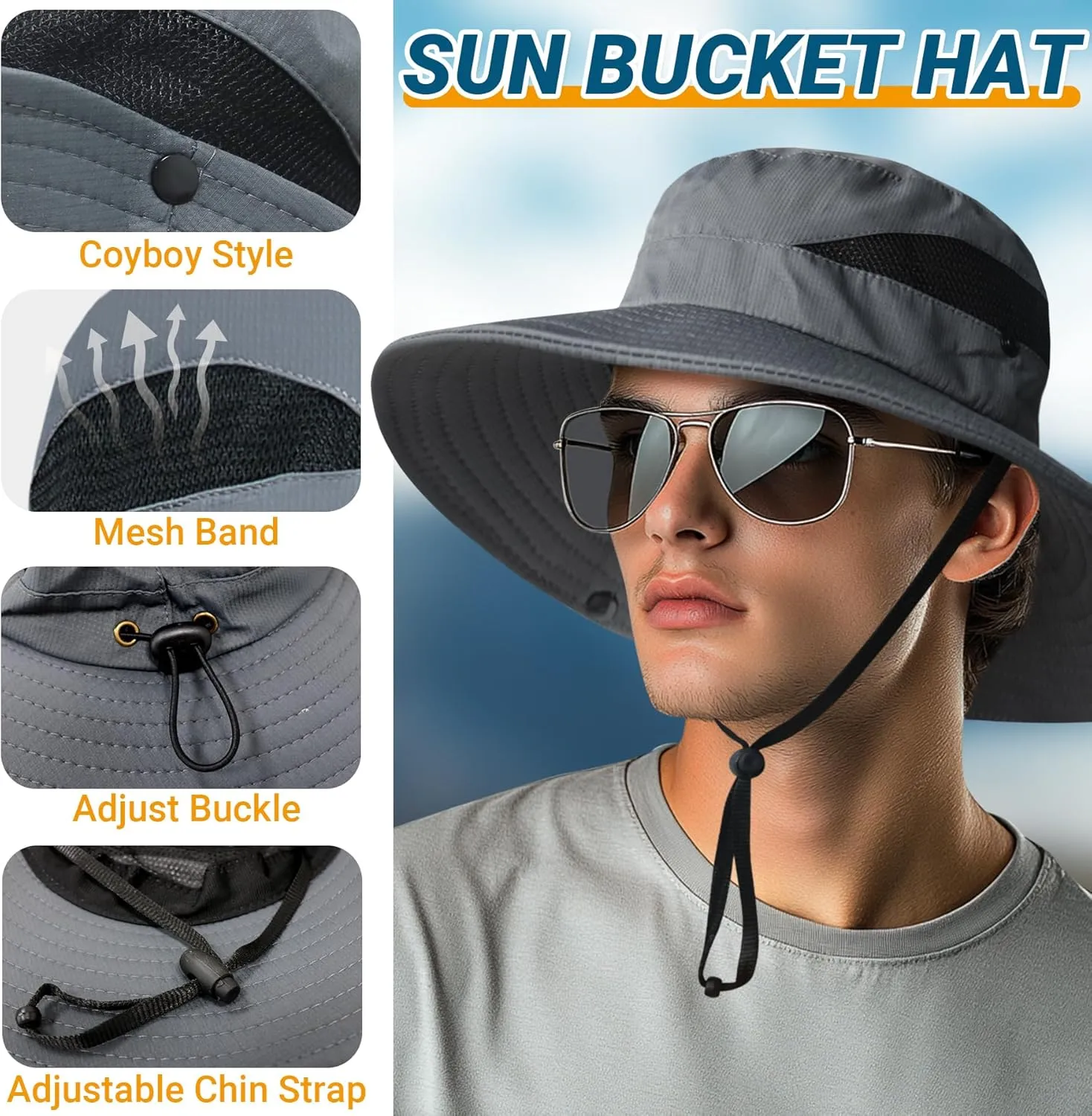 NPQQUAN Ponytail Sun Bucket Hats for Women Men Wide Brim UPF 50  Fishing & Beach Hats