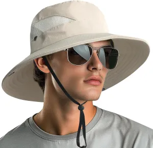 NPQQUAN Ponytail Sun Bucket Hats for Women Men Wide Brim UPF 50  Fishing & Beach Hats