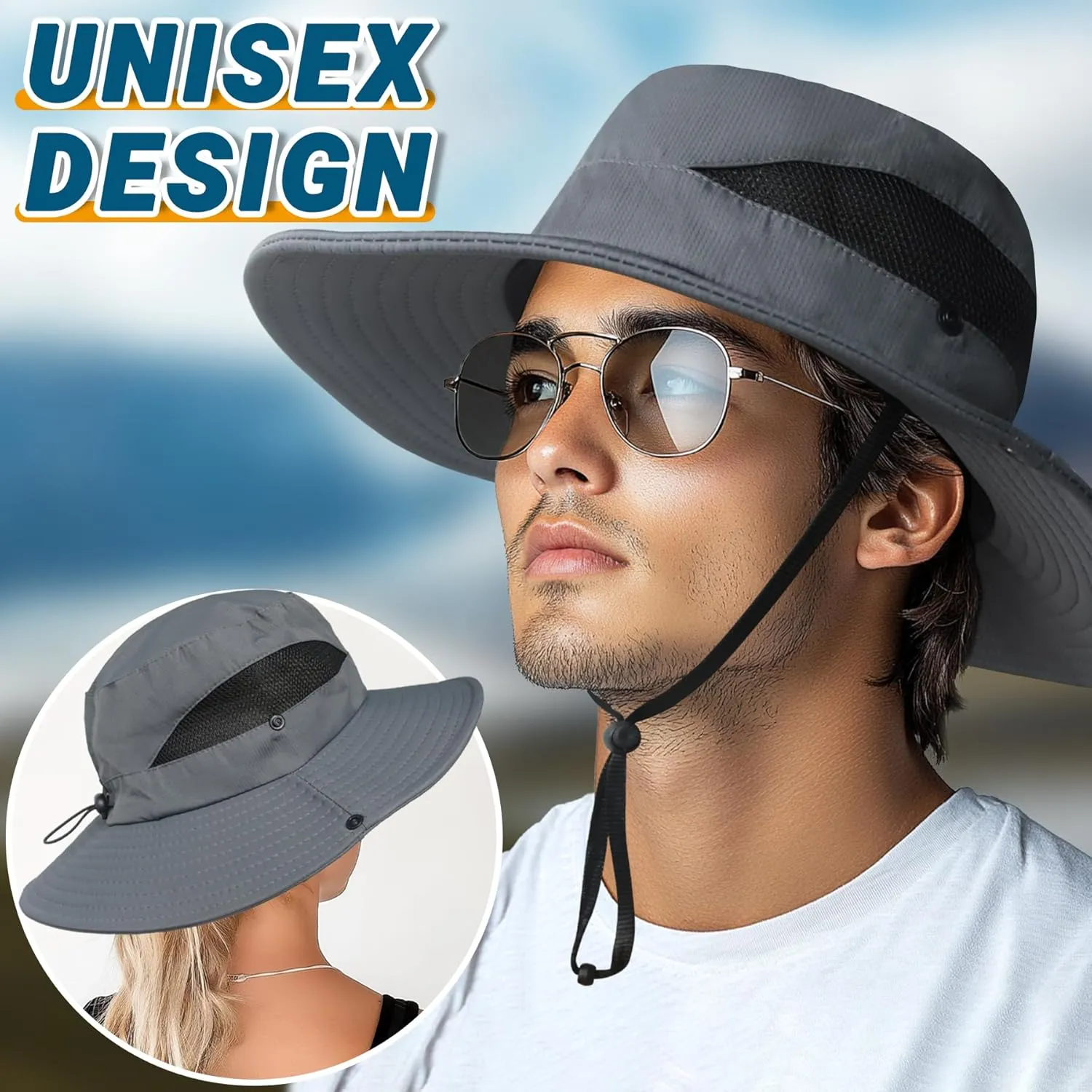NPQQUAN Ponytail Sun Bucket Hats for Women Men Wide Brim UPF 50  Fishing & Beach Hats