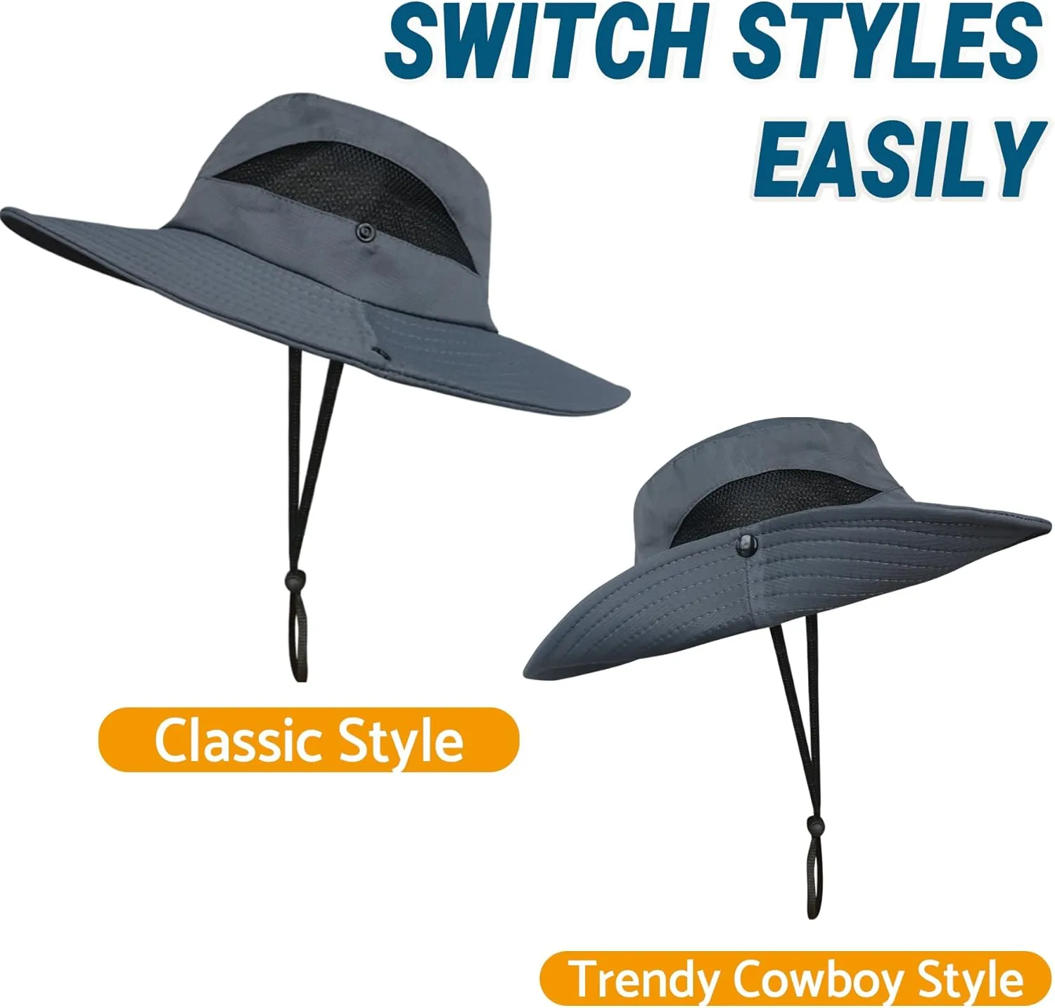 NPQQUAN Ponytail Sun Bucket Hats for Women Men Wide Brim UPF 50  Fishing & Beach Hats