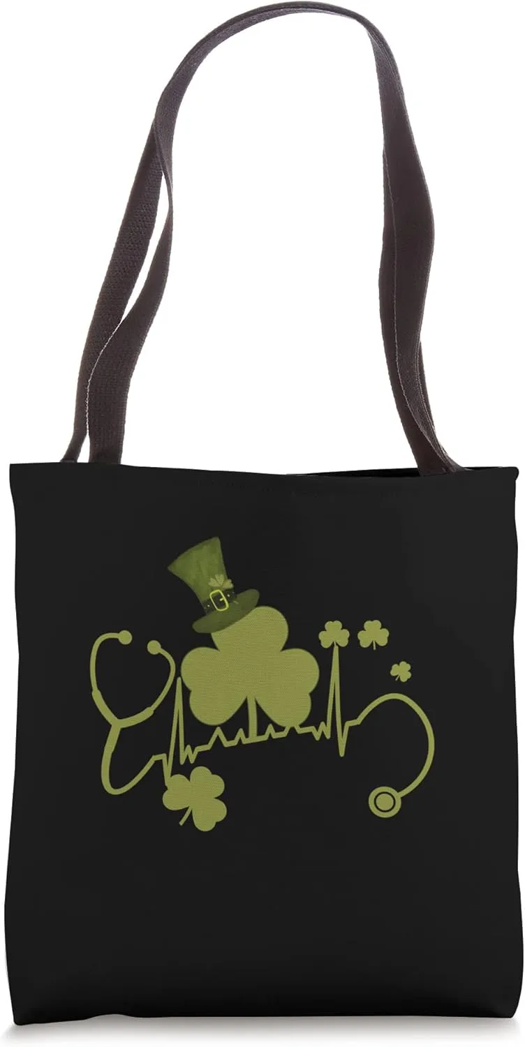 Nurse Doctors St Patricks Day Stethoscope Heartbeat Clover Tote Bag