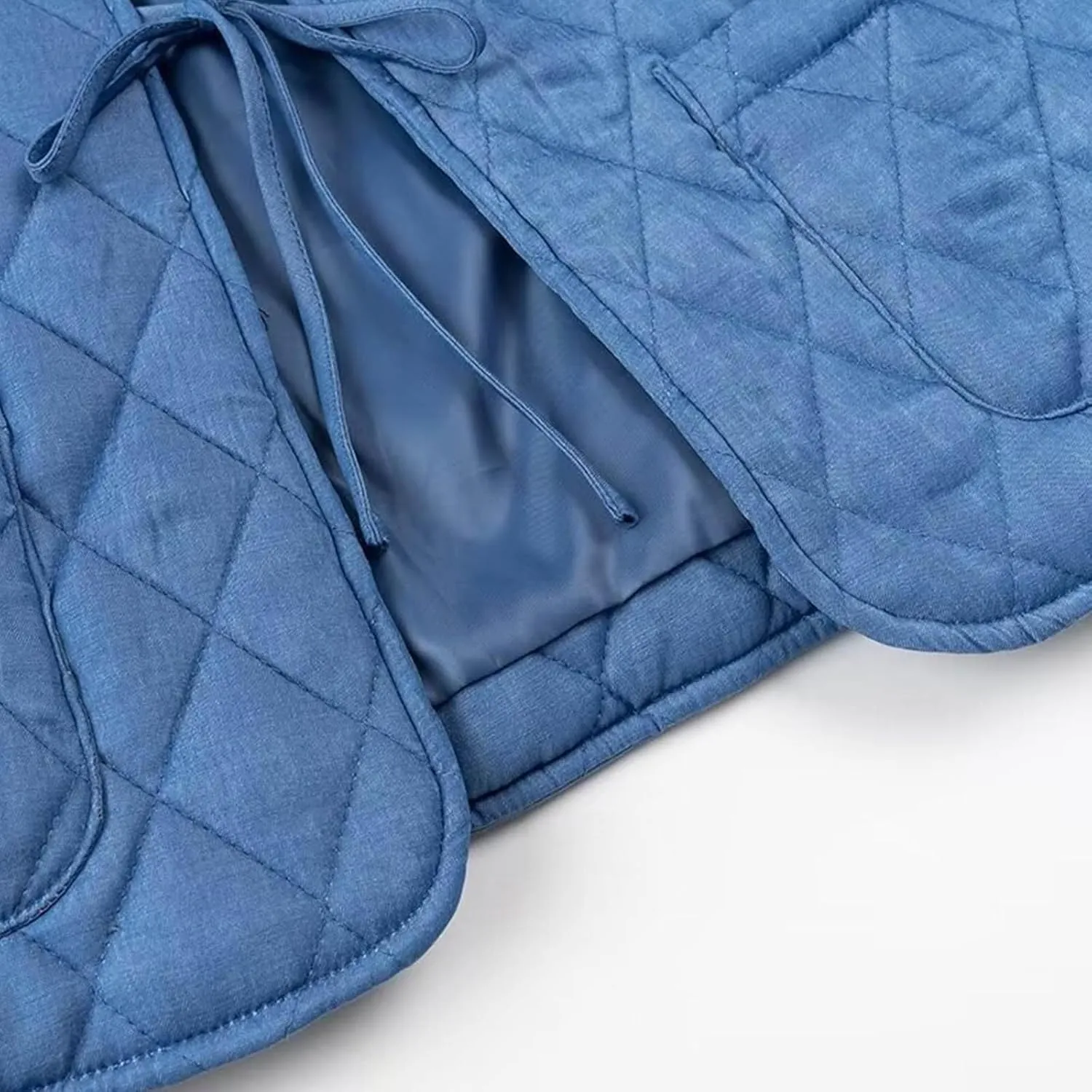 Oplxuo Women's Tie Front Quilted Jackets Cute Ruffle Lapel Cotton Padded Coat Long Sleeve Jacket Winter Puffy Outwear