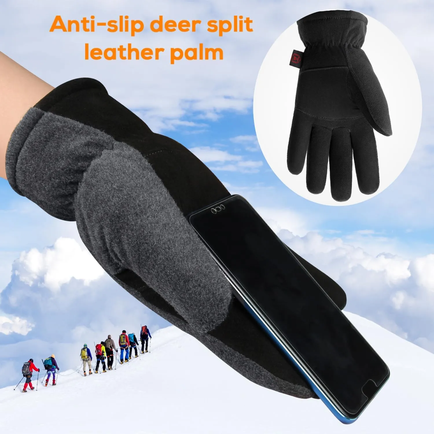 OZERO Winter Gloves for Men & Women | -30 Warm Thermal Running Cycling and Work Gloves for Men Cold Weather | Deerskin and Polar Fleece Insulated Winter Gloves Men