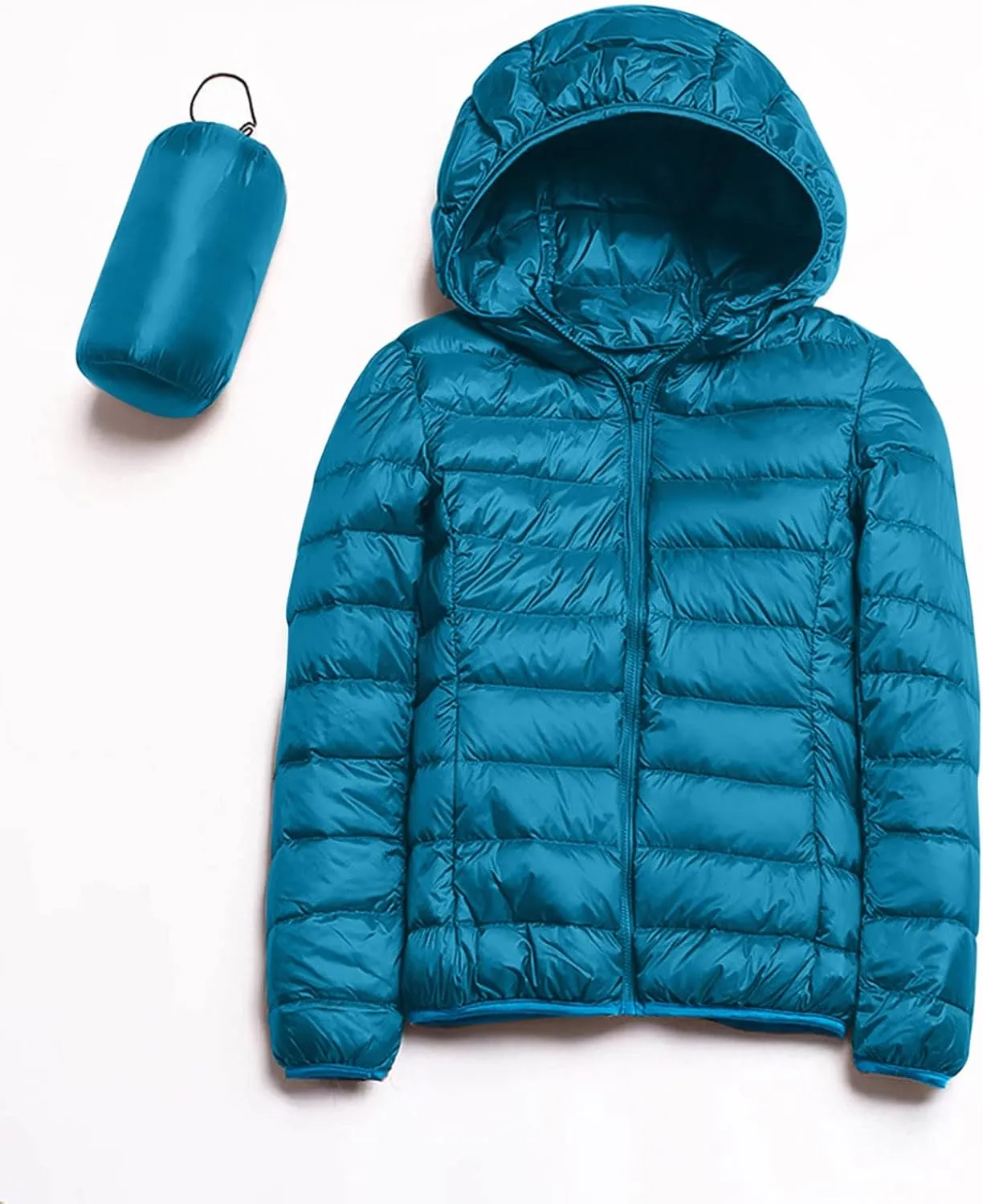 Packable Down Jacket Womens Lightweight Winter Duck Down Jackets Slim Fit Bubble Coat Zipper Warm Puffer Jacket with Hood