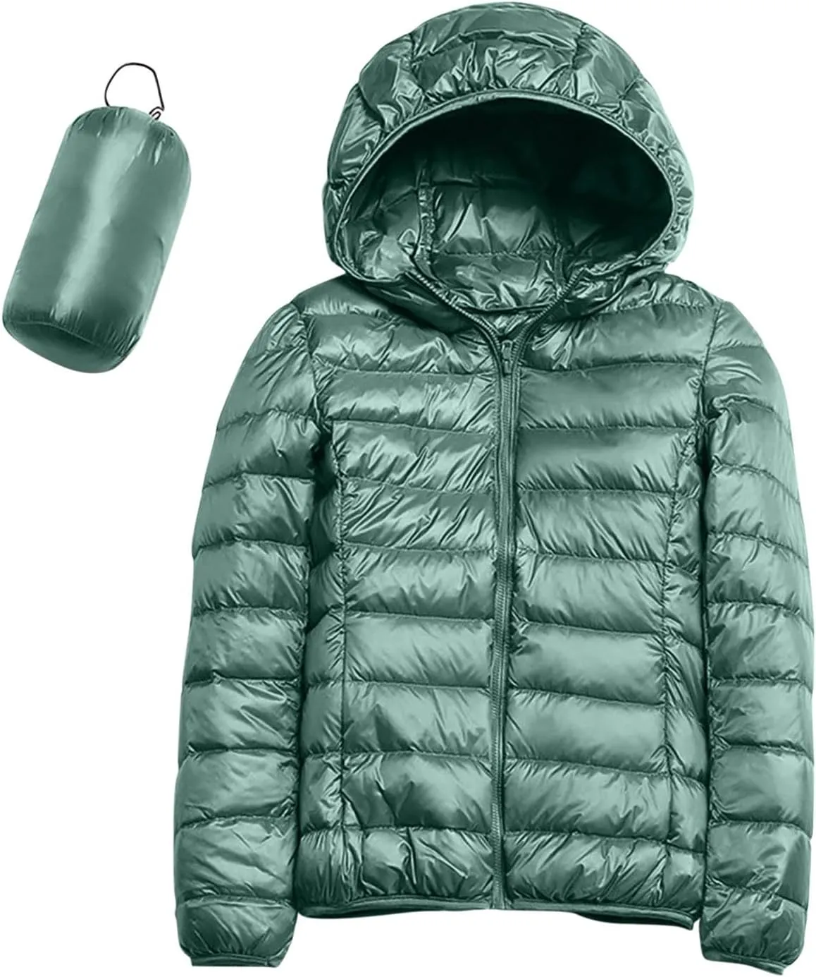 Packable Down Jacket Womens Lightweight Winter Duck Down Jackets Slim Fit Bubble Coat Zipper Warm Puffer Jacket with Hood