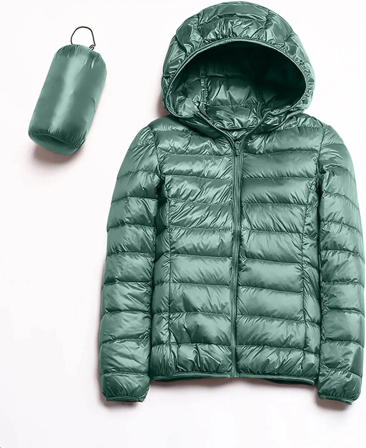 Packable Down Jacket Womens Lightweight Winter Duck Down Jackets Slim Fit Bubble Coat Zipper Warm Puffer Jacket with Hood
