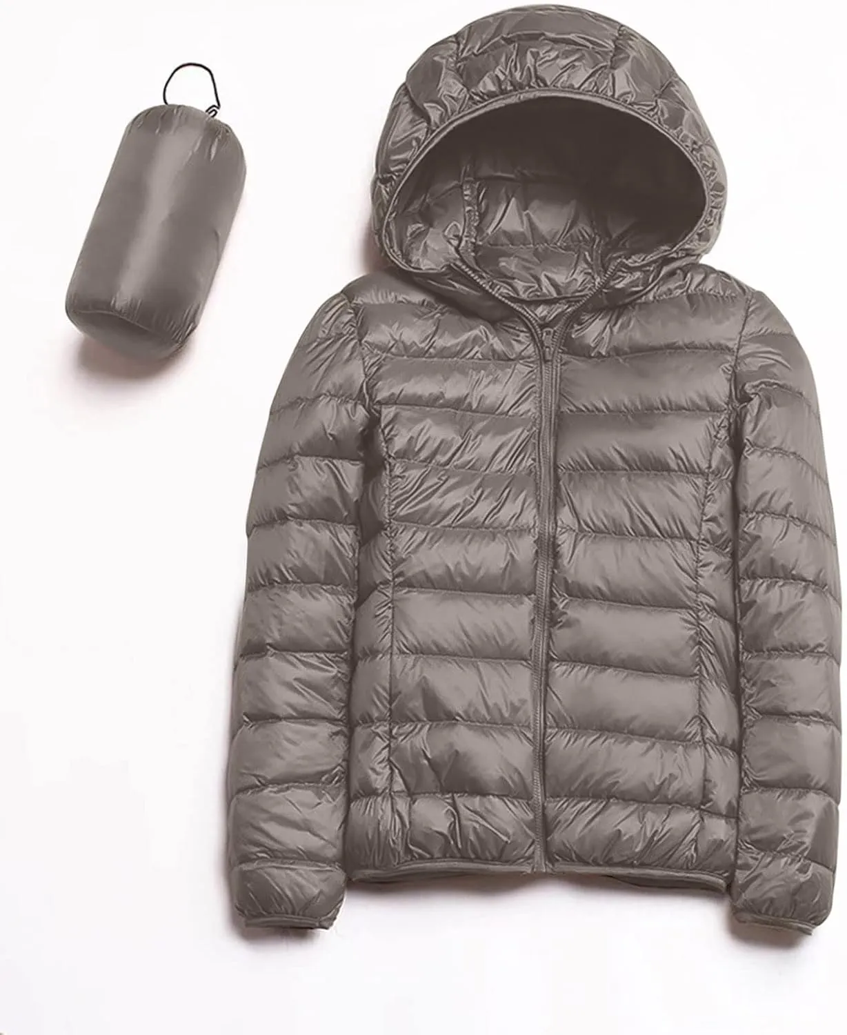 Packable Down Jacket Womens Lightweight Winter Duck Down Jackets Slim Fit Bubble Coat Zipper Warm Puffer Jacket with Hood