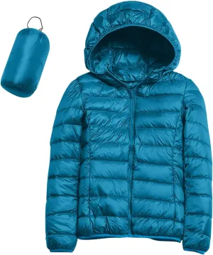 Packable Down Jacket Womens Lightweight Winter Duck Down Jackets Slim Fit Bubble Coat Zipper Warm Puffer Jacket with Hood