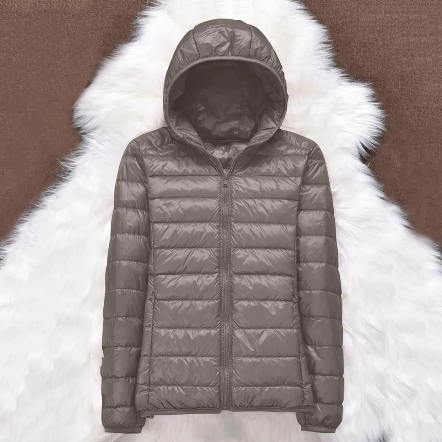 Packable Down Jacket Womens Lightweight Winter Duck Down Jackets Slim Fit Bubble Coat Zipper Warm Puffer Jacket with Hood