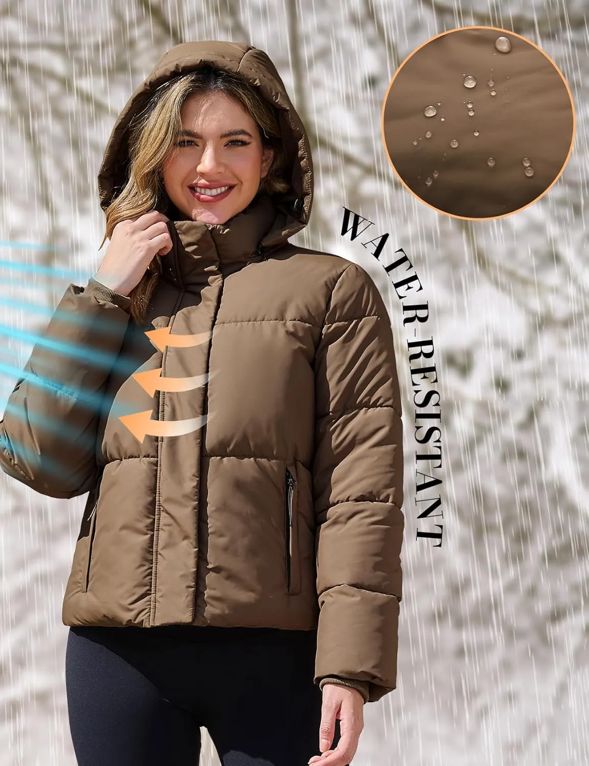 PEHMEA Women's Winter Cropped Puffer Jacket, Full Zip Thicken Short Coat with Detachable Hood