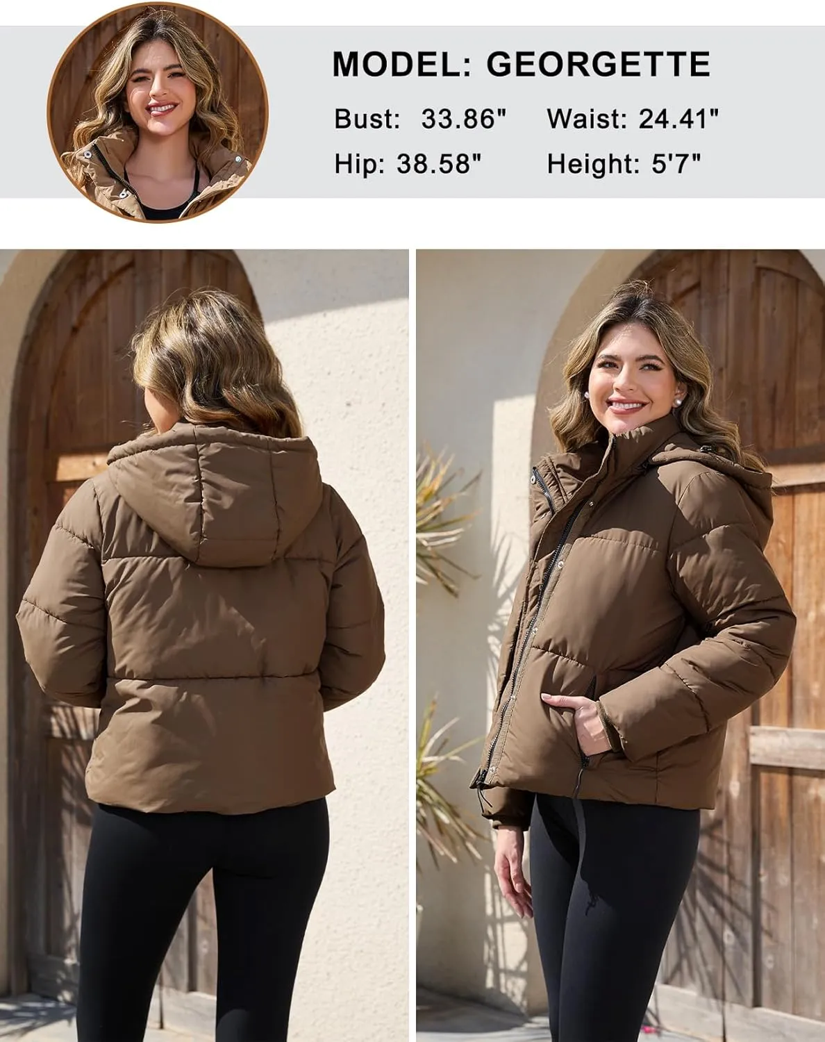 PEHMEA Women's Winter Cropped Puffer Jacket, Full Zip Thicken Short Coat with Detachable Hood