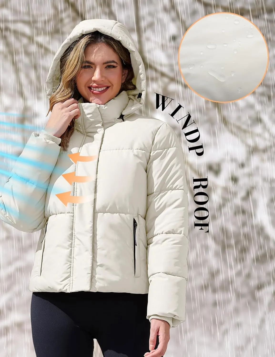 PEHMEA Women's Winter Cropped Puffer Jacket, Full Zip Thicken Short Coat with Detachable Hood