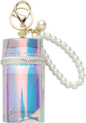 PHAETON 5PCS Mixed Color Laser Cylinder Lipstick Bag with Pearl, Fashionable Water Bucket Style, Portable Multi-Functional Pouch with Keychain for Headphones, Coin Purse, Scarf