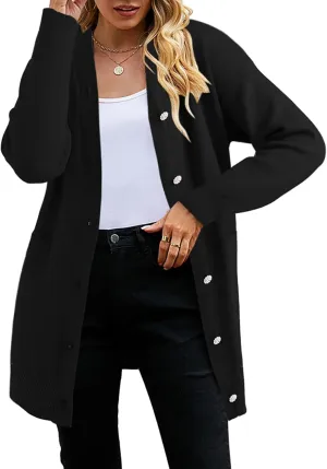 Pink Queen 2024 Fall Long Cardigan for Women Long Sleeve Open Front Button V Neck Houndstooth Cardigans Sweaters Dress