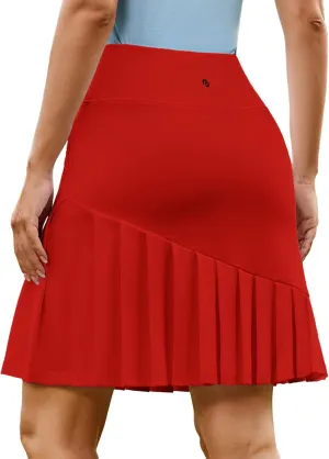 PINSPARK Golf Skirts for Women 20" Knee Length Skorts Pleated Tennis Skirts with Shorts Tummy Control Casual Modest Skirts