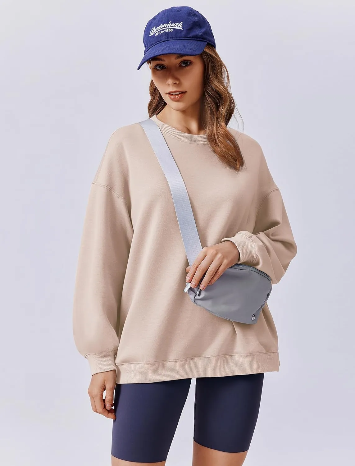 PINSPARK Sweatshirt for Women Oversized 2024 Fall Outfit Long Sleeve Y2K Pullover Top Crewneck Sweat Shirts with Side Pockets