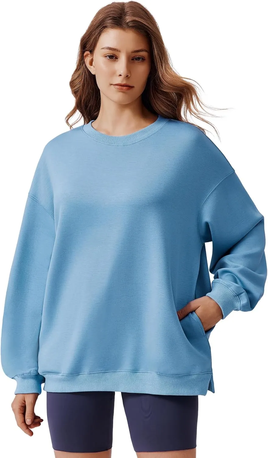 PINSPARK Sweatshirt for Women Oversized 2024 Fall Outfit Long Sleeve Y2K Pullover Top Crewneck Sweat Shirts with Side Pockets