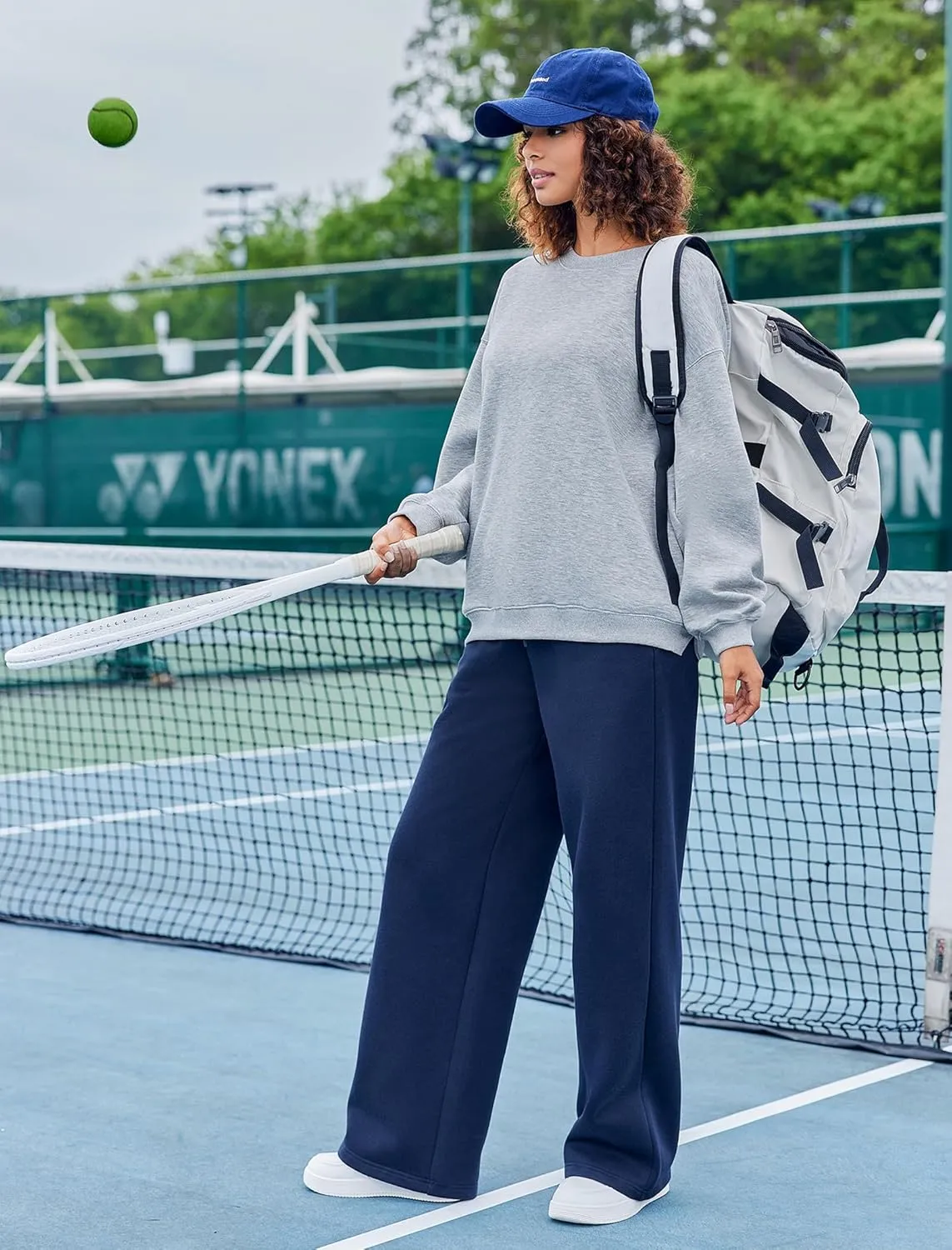 PINSPARK Sweatshirt for Women Oversized 2024 Fall Outfit Long Sleeve Y2K Pullover Top Crewneck Sweat Shirts with Side Pockets