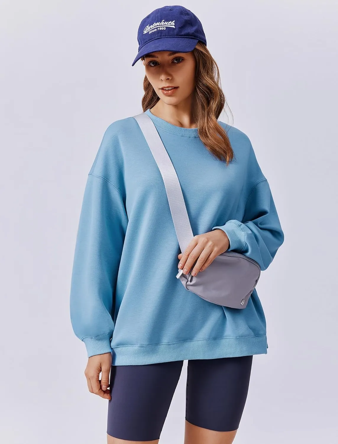 PINSPARK Sweatshirt for Women Oversized 2024 Fall Outfit Long Sleeve Y2K Pullover Top Crewneck Sweat Shirts with Side Pockets