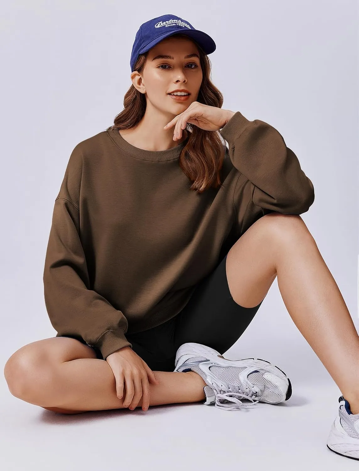PINSPARK Sweatshirt for Women Oversized 2024 Fall Outfit Long Sleeve Y2K Pullover Top Crewneck Sweat Shirts with Side Pockets