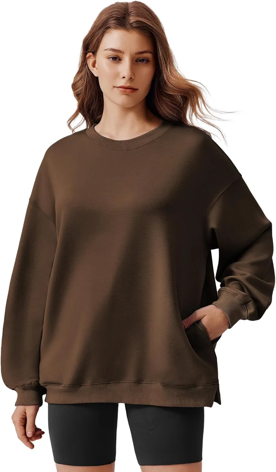 PINSPARK Sweatshirt for Women Oversized 2024 Fall Outfit Long Sleeve Y2K Pullover Top Crewneck Sweat Shirts with Side Pockets