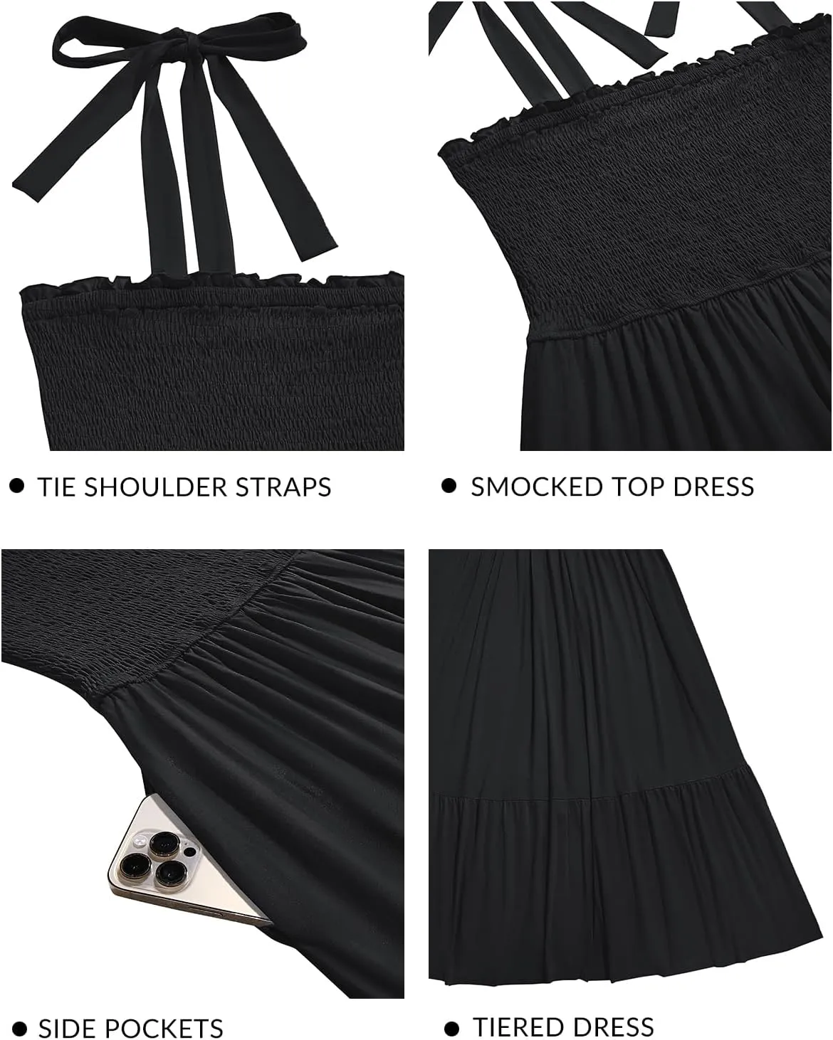 Pinup Fashion Women Plus Size Summer Maxi Dress Casual Smocked Bust Long Sundress with Pockets