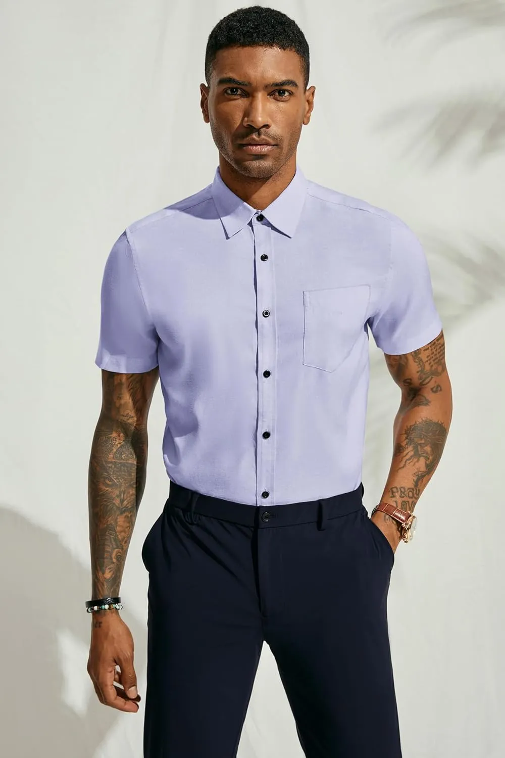 PJ PAUL JONES Mens Button Down Short Sleeve Shirt Casual Wrinkle Free Dress Shirt Summer Shirts with Pocket