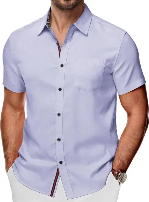 PJ PAUL JONES Mens Button Down Short Sleeve Shirt Casual Wrinkle Free Dress Shirt Summer Shirts with Pocket